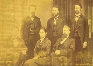Hoy siblings, circa 1873 standing: J.S., Valentine, Adea sitting: Harry, Emily (my g-g-grandmother), Frank