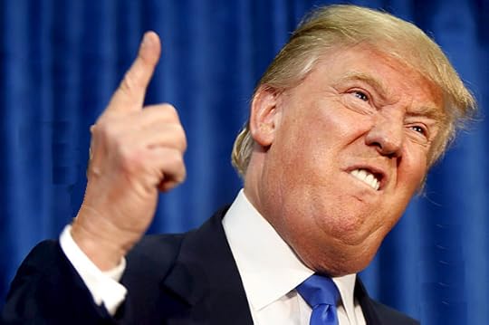 A picture of Donald Trump making a dumb face, with one finger in the air. But not the finger you'd like to stick up at Donald Trump's dumb face.