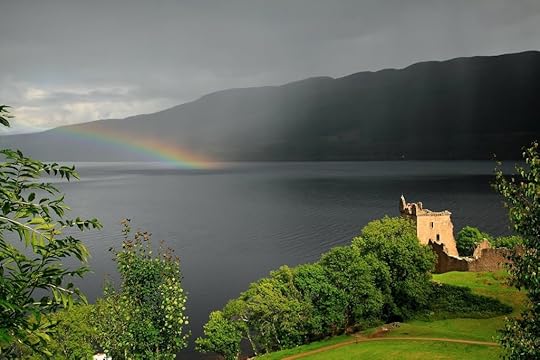 Loch Ness, Scotland, Scotland lake, lochs, water, Britain, legend, myth, castle, rainbow, cloudy, clouds, mustread, goodread, reading,