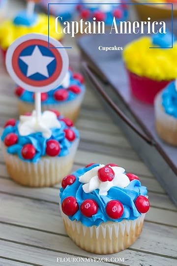 Captain America Cupcakes to celebrate the release of the new Marvel Civil War Movie via flouronmyface.com