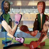 Rockem Sockem like cardboard political boxing toy