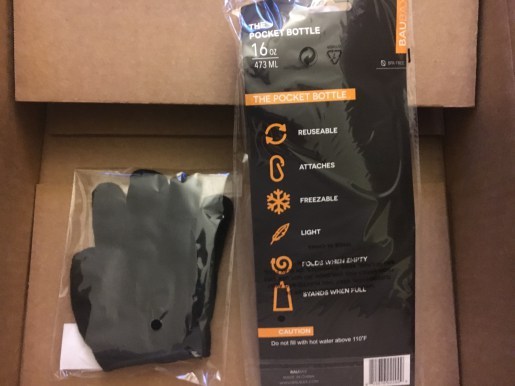 Extra gloves and a water bottle