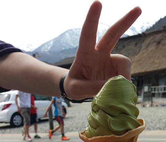 Goofing off with green ice cream