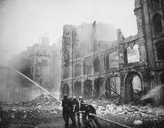 Firefighters putting out a blaze in London after an air raid during The Blitz in 1941. (US National Archives)