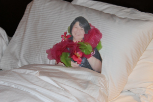 After a fun banquet and a long day Barb goes to bed.