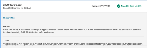 Amex Offer for $15 off $50+ 