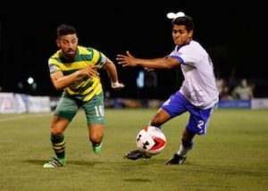 Shamit Shome in action against the Tampa Bay Rowdies. PHOTO: TAMPA BAY ROWDIES/MATT MAY