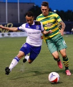 Cristian Raudales in action against the Tampa Bay Rowdies last weekend. PHOTO: MATT MAY/TAMPA BAY ROWDIES 