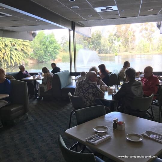 dining room and lake view at Anthony's Fish Grotto in La Mesa, California