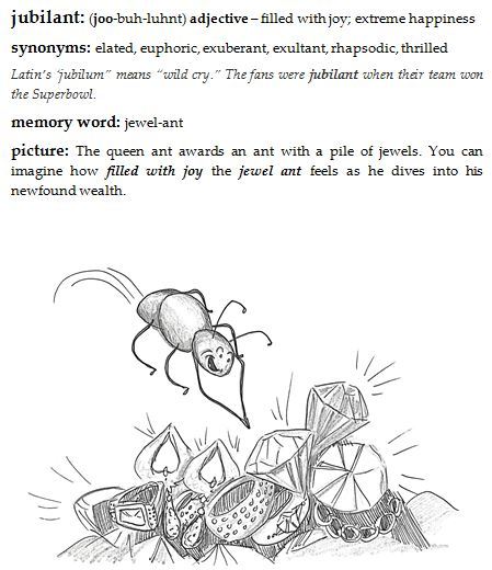 Werdnerd's mnemonic for JUBILANT from Visualize Your Vocabulary vol. 1