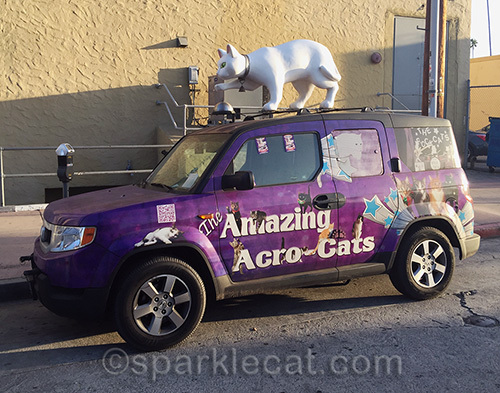 Acro-cats SUV with Tuna statue