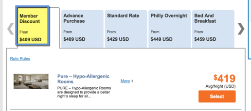 Room rates were $409