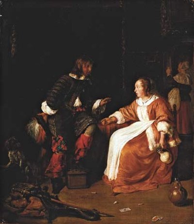An Officer Paying Court to a Young Woman by Gabriel Metsu at Sotheby's auction