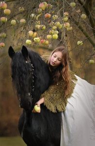 woman horse apple