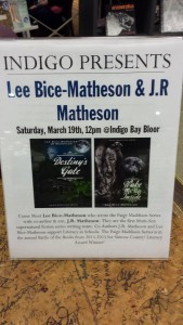 Indigo Bay Bloor sign for Mom-Son Coauthors Lee Bice-Matheson and J.R. Matheson