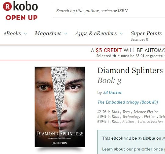 Diamond Splinters Kobo preorder screenshot