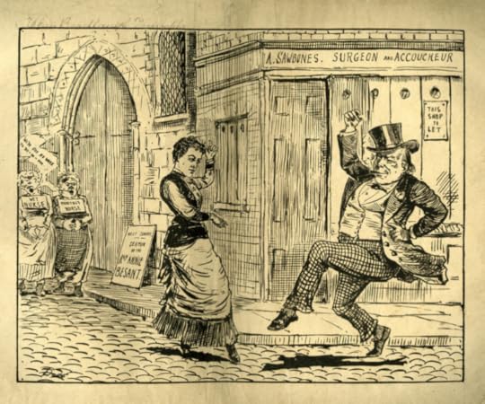 An illustration of the era's fluid relations: Annie Besant jigs mischievously alongside Charles Bradlaugh in 1888, with whom she campaigned for abortion rights. A mere two years later she had drifted away from the famous atheist--and the Fabian Society--in favour of a celebrated conversion to Theosophy. Courtesy Lilly Library, University of Indiana, Bloomington, Indiana