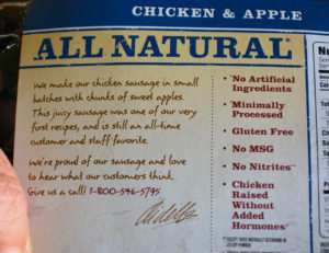 Aidells Chicken Apple Sausage Label copyright Shawna Coronado