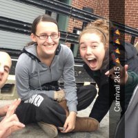 Greg Chandonnet trying out the stilts that a MakerSpace student built