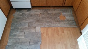 I cut the tile for the floor
