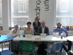From left to Right Me, Catherine Wilcox, Oli Munson, and Ra Page. along with Lesley from Sefton Library Service