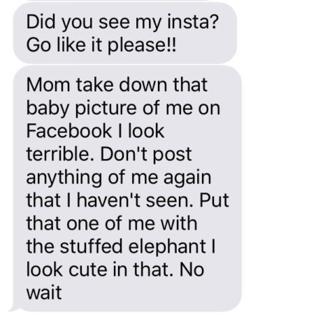 A teen reacts to her mom's Facebook post of her baby picture