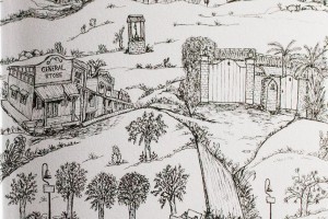 Illustrated Endpaper Left – Hollywoodland from Lily of the Valley by Xianna Michaels