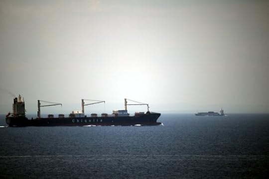 A couple of cargo ships passing us off the coast of Cuba.