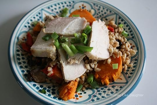 Tasty farro salad with pork