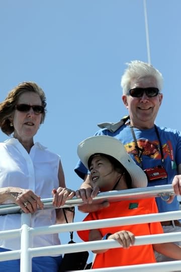 SteelyKid with my parents on the top deck during the glass-bottom boat ride.