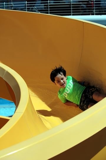 The Pip going down the waterslide on board.