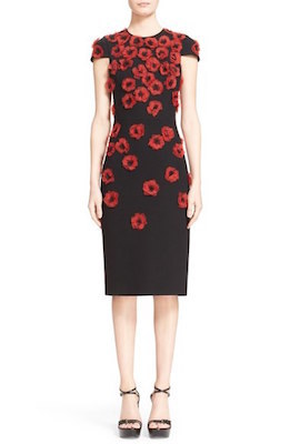 Crimson Poppy Floral Embellished Sheath Dress
