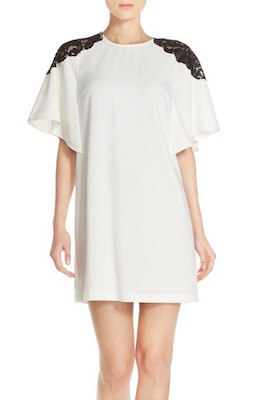 Lace Shoulder Crepe A-Line Dress