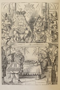 This frontispiece from the earliest editions of “Alice’s Adventures in Wonderland” is by John Tenniel.