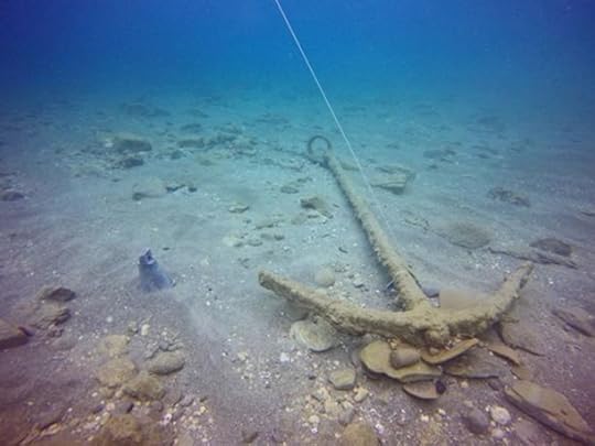 The ship’s anchor as it was discovered in the sea.