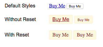 Screen shot showing comparison of link and button styles in Chrome