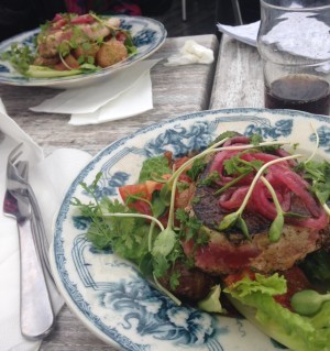 Vi åt grillad tonfisk.