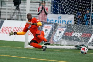 The coach said to go left... but Brian Sylvestre dove to his right. PHOTO: FC EDMONTON/TONY LEWIS
