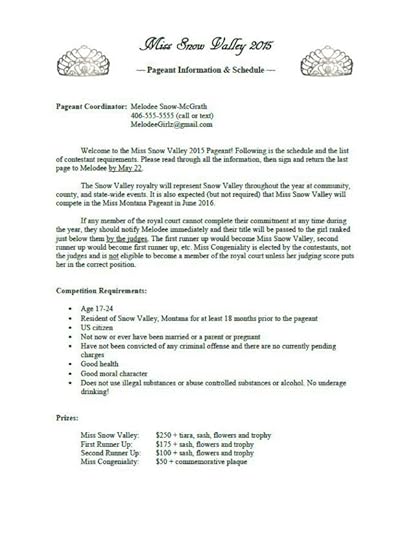 Pageant schedule page 1