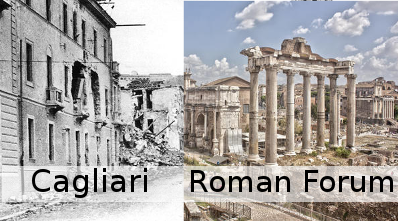 Cagliari after the bombing and the contemporary Roman Forum