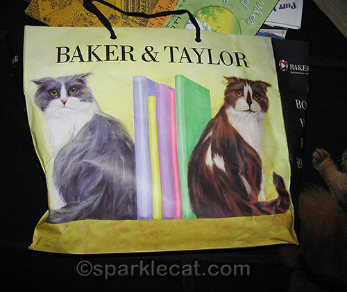 Book bag with Baker and Taylor library cats