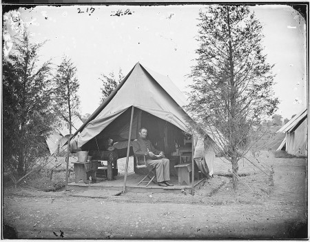 Camp_scene._Officer_in_tent_-_NARA_-_524636