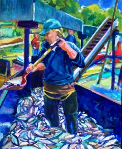 Priscilla McCandless painting - Harvesting Alewives in the old days