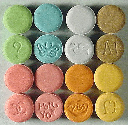 Ecstasy pills by the Drug Enforcement Administration. Public Domain via Wikimedia Commons.