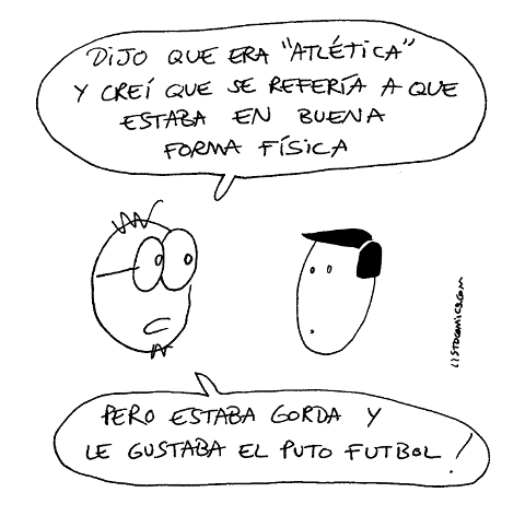Viñeta de humor gráfico sobre chicas atléticas.
