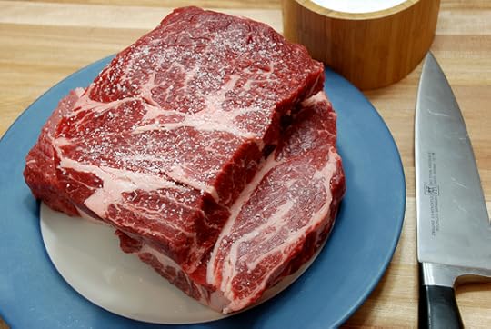 Sous vide chuck steak seared raw