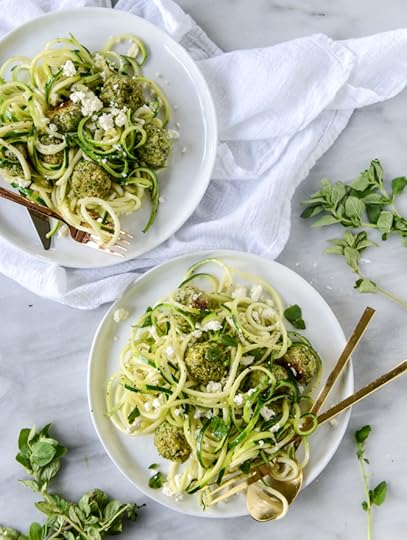 zoodles with mini chicken feta meatballs I howsweeteats.com