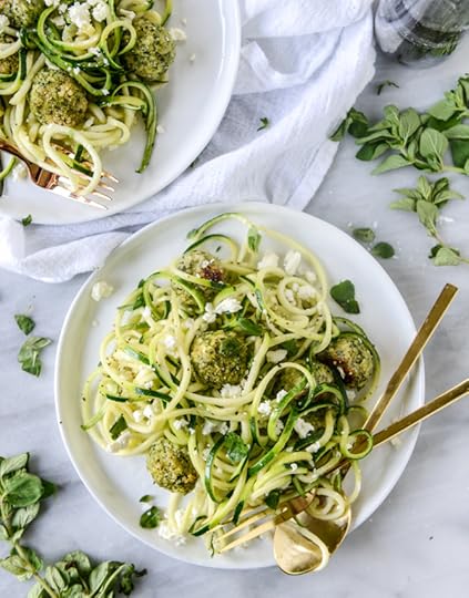 zoodles with mini chicken feta meatballs I howsweeteats.com