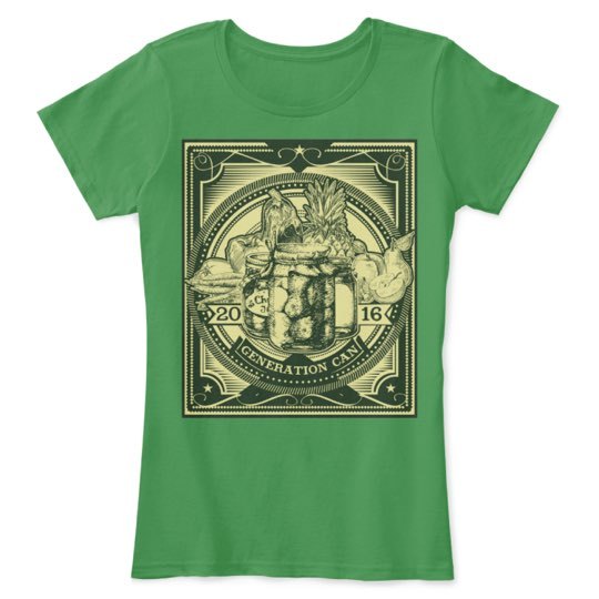 Green canning tee-shirt with an image of canning jars on the front