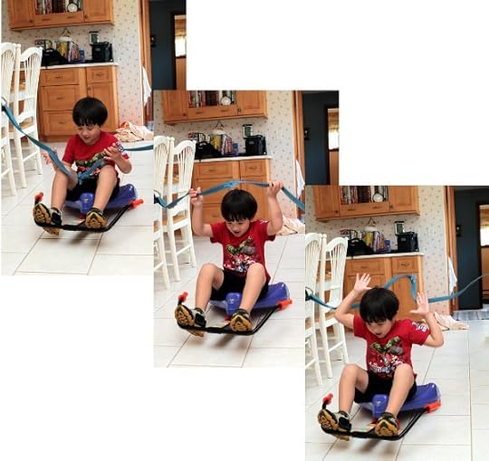 The Pip rolling past obstacles on the Flying Turtle scooter.